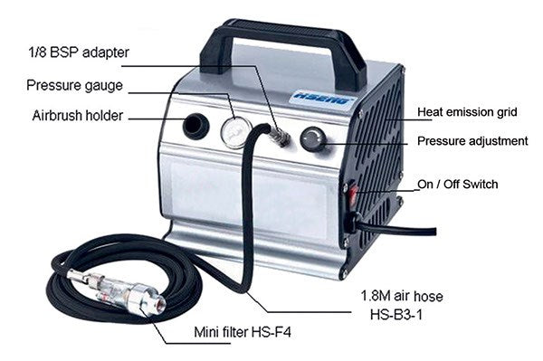 Panzag Airbrush Compressor With Air Hose & Mini Filter