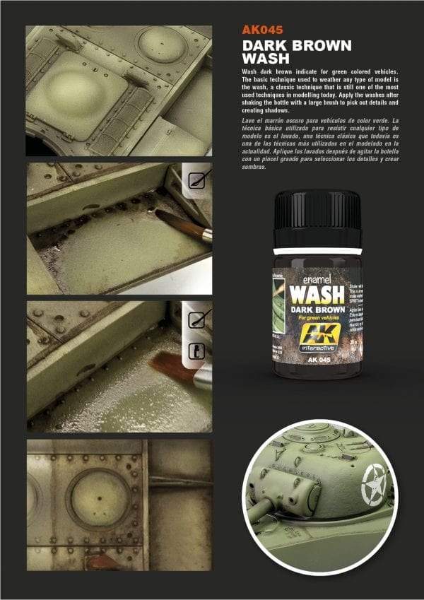 AK Interactive: DARK BROWN WASH FOR GREEN VEHICLES 35ML