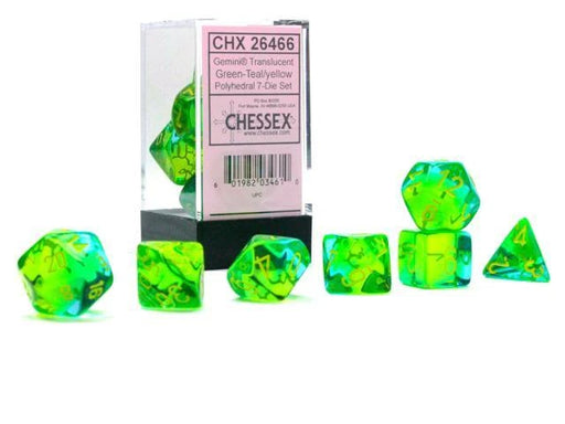 Chessex Gemini Dice - Polyhedral 7-Die - Translucent Green-Teal/yellow