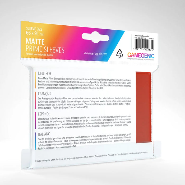 Gamegenic - Matte Prime Sleeves - Red (100 Sleeves)