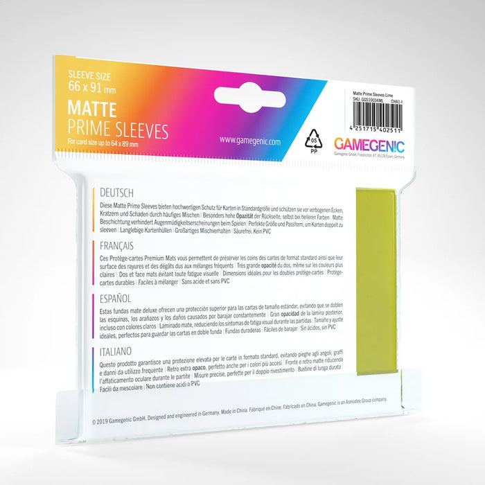 Gamegenic - Matte Prime Sleeves - Lime (100 Sleeves)