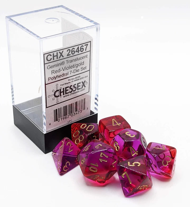 Chessex Gemini Dice - Polyhedral 7-Die - Translucent Red-Violet