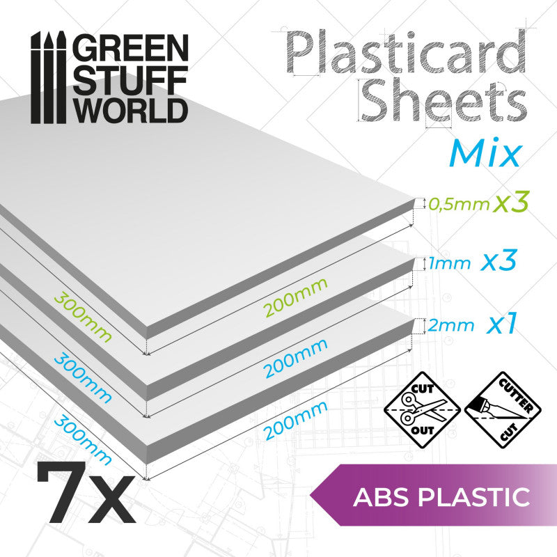 ABS Plasticard - Plain Combo Pack - 0.5mm, 1mm, 2mm