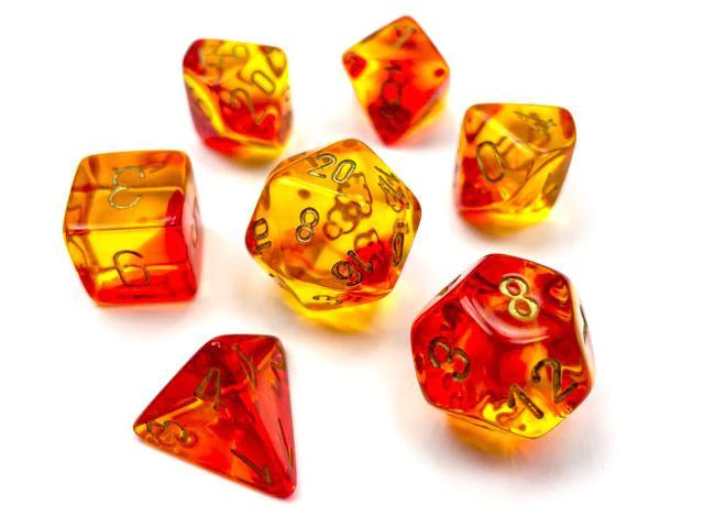 Chessex Gemini Dice - Polyhedral 7-Die -  Translucent Red-Yellow/gold