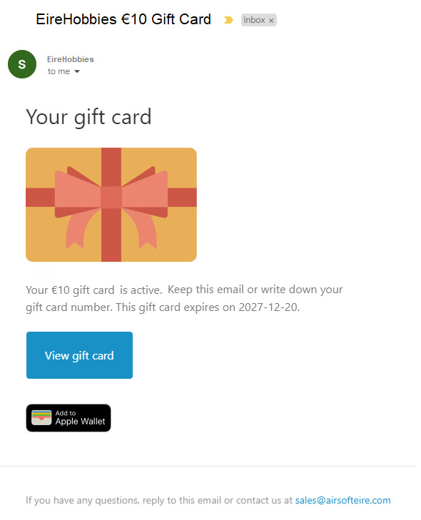 EireHobbies Online Gift Card/Voucher