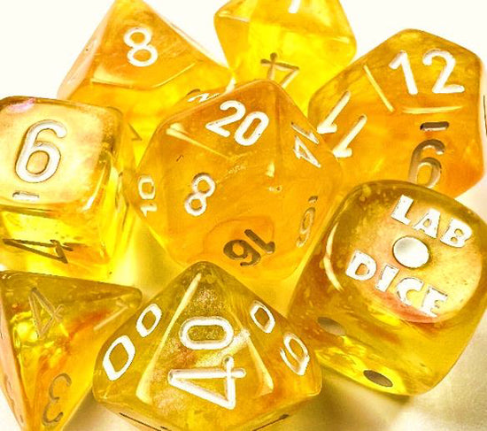 Chessex Polyhedral Lab Dice: Canary/white Luminary 7-Die Set With Bonus Dice