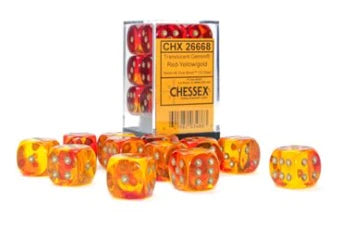 Chessex 16mm Dice, D6: Gemini Translucent Red-Yellow/gold Dice Block (12-Die Set)